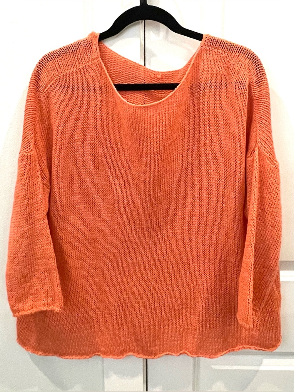 Eileen Fisher Coral Orange Organic Cotton Open Knit Sweater
